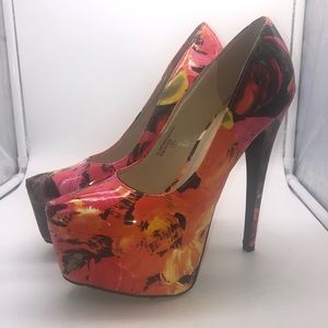 Number Floral Platform Heel